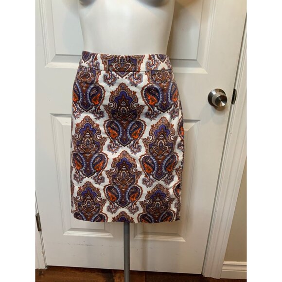 J.Crew White Bright Multicolor Paisley Pencil Skirt, Size 0 - Picture 2 of 7